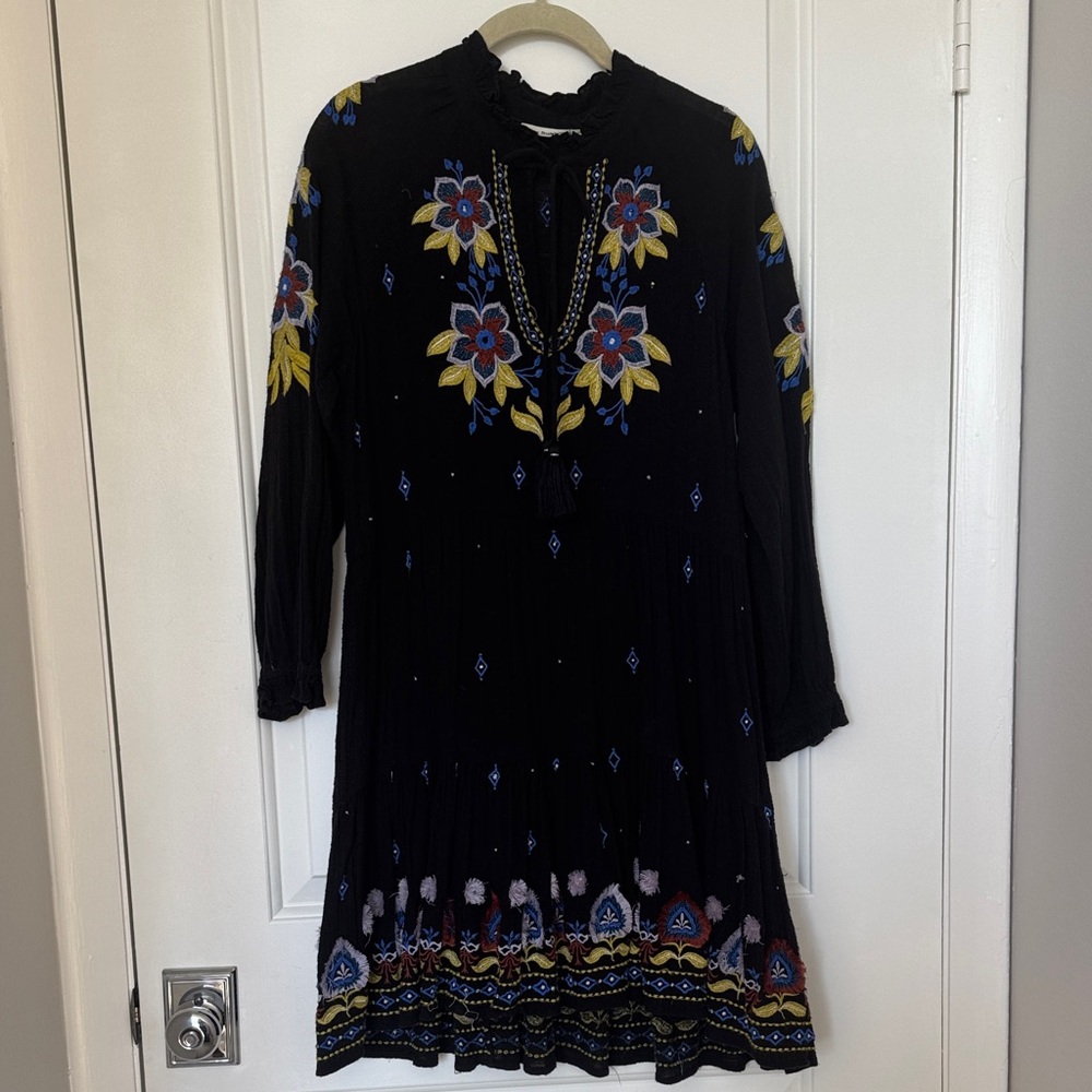 Roller Rabbit Black Dress with Floral Embroidery